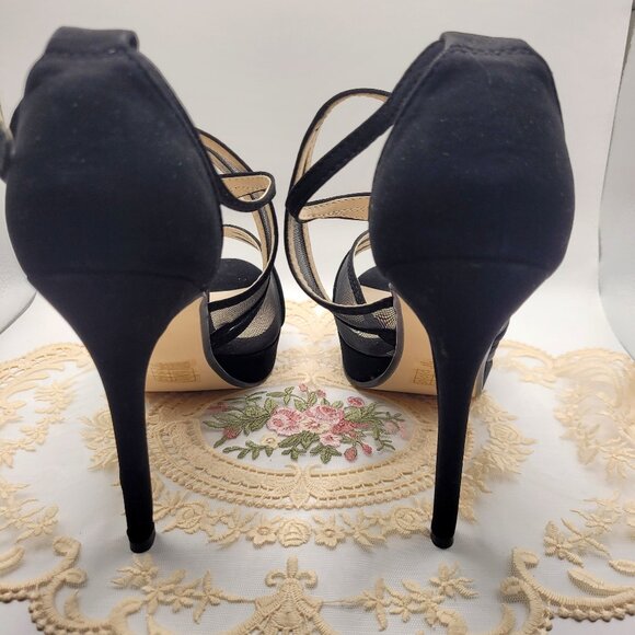 Benjamin Walk Corri 98Touch Ups Black Suede 9.5M Ankle Strap  HIgh Heel Sandals - Picture 2 of 5